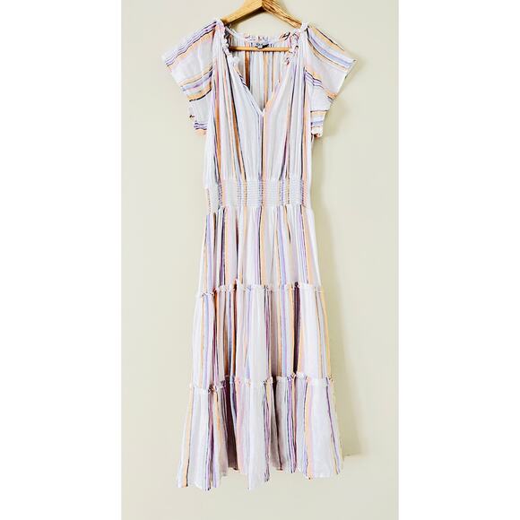 Rails Amellia Dress Merida Stripe Linen Flowy Ruffle Tiered Smocked Waist Small - Picture 5 of 12